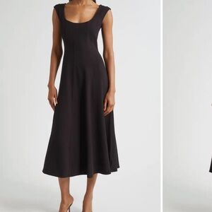 NEW STAUD Cap Sleeve Midi Dress in Black Size 6